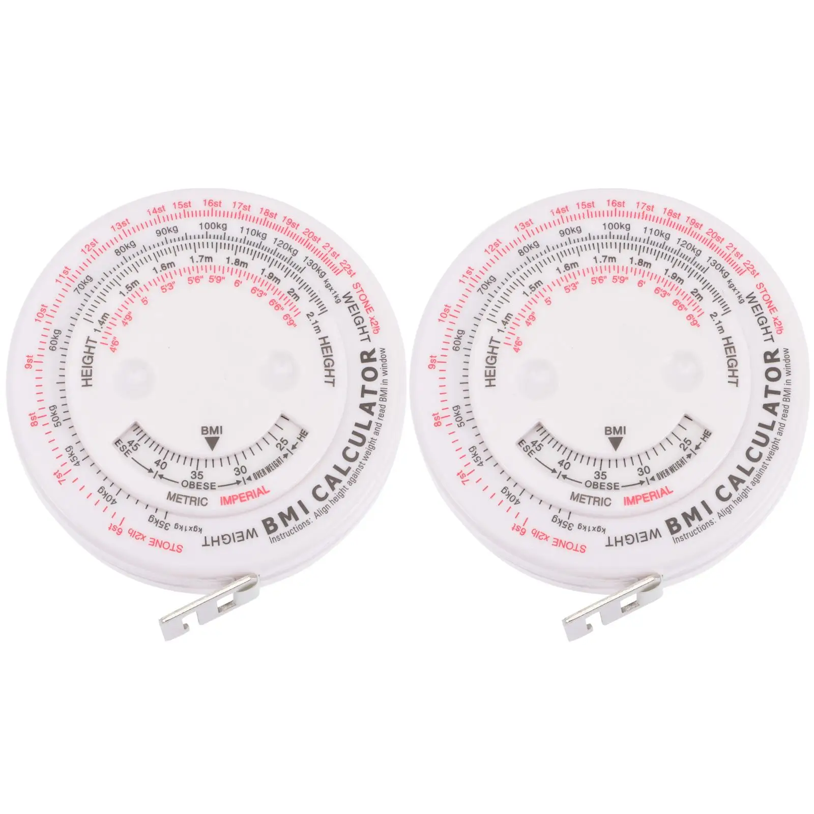 

2Pcs 1.5M Round BMI Tape Measure Colorful Body Waist Health Tool Clinic Fitness Lightweight Portable ABS PP Durability Practical