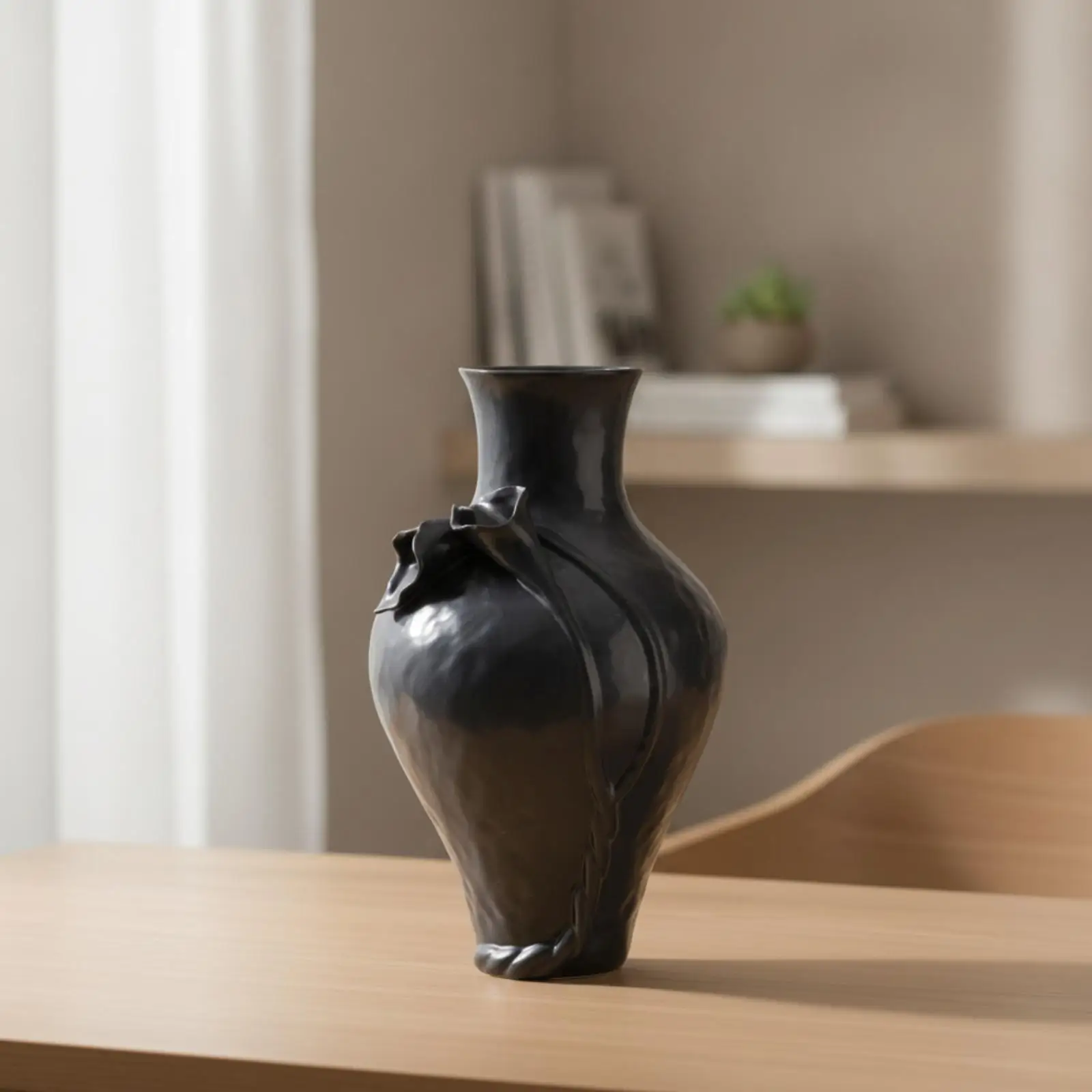 Speckled Matte Ceramic Vase with Hand Formed Leaf Accent for Rustic Industrial Home Styling