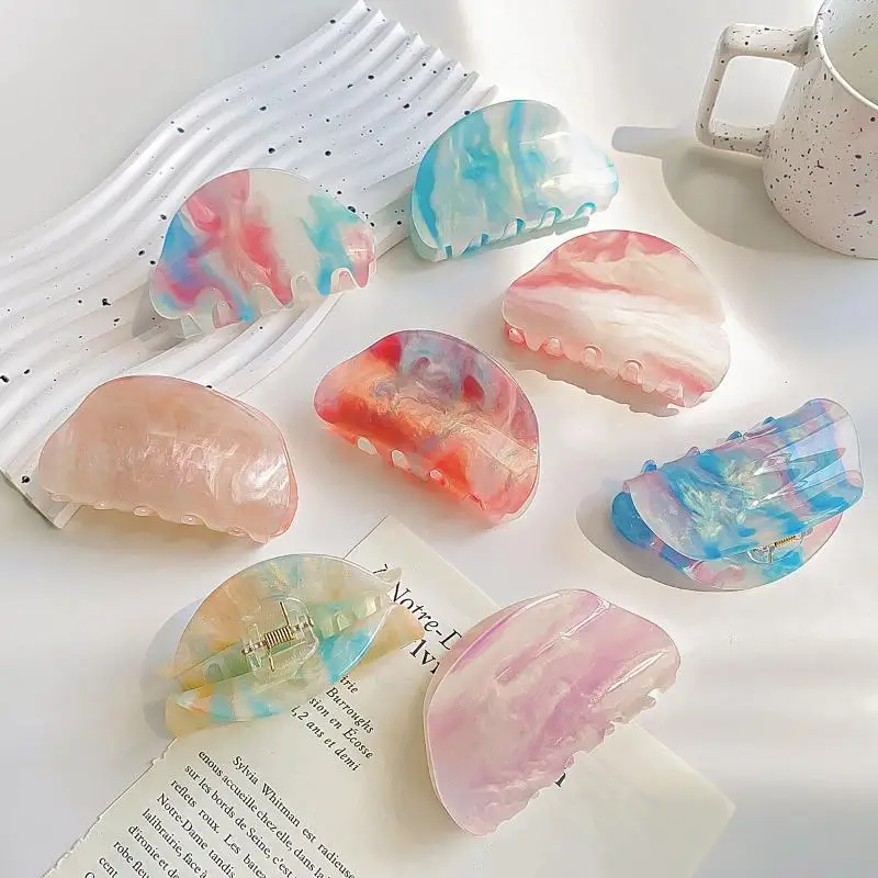 Color Changing Hair Clips Starry Sky Print Half Round Grip Elegant Non-slip Clips for Girls Thick Thin Hair Daily Decoration Gi