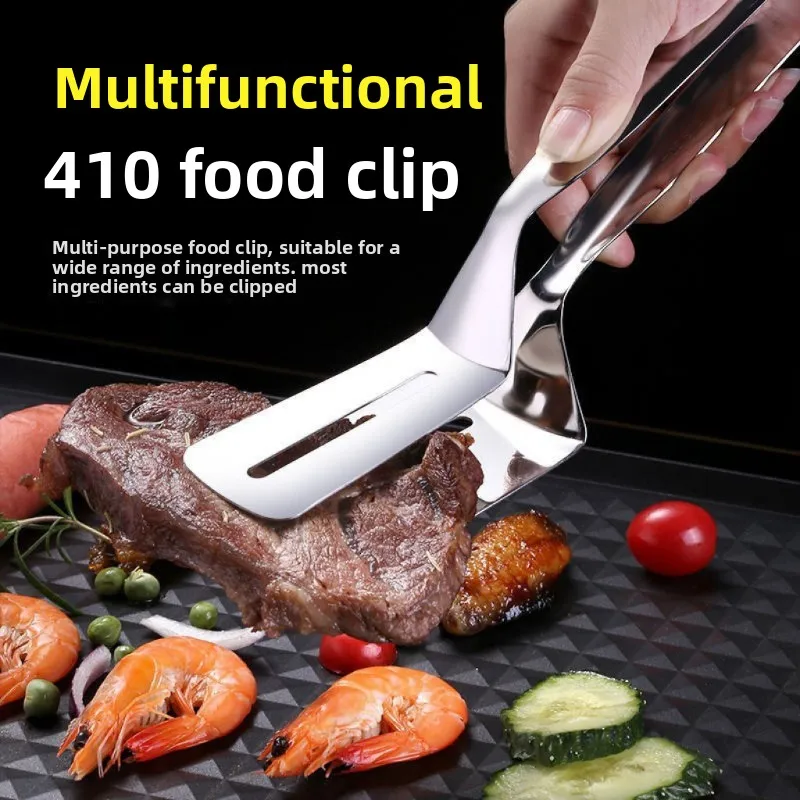 

1pc Silvery 410 Stainless Steel Steak Clip Pancake Fried Fish Roast Meat Clip Barbecue Pliers Bread Clip Household Kitchen Tools