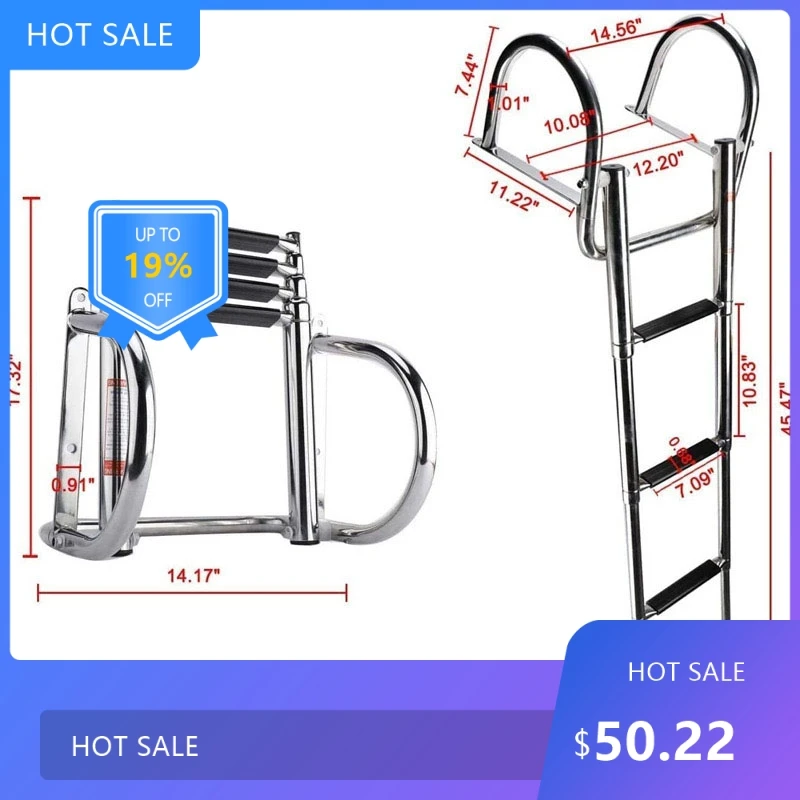 

725NEW 3/4-step boat ladder stainless steel boarding telescopic ladder sliding folding swimming launch ladder wit