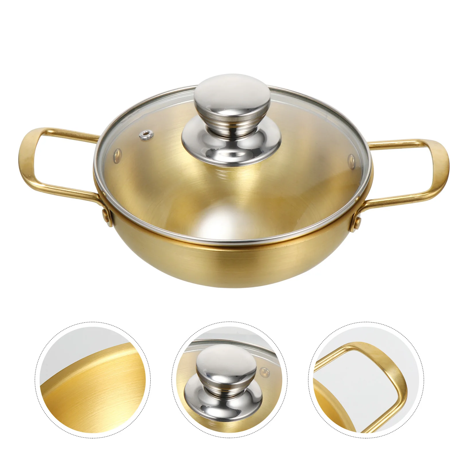 1 مجموعة الذهبي وعاء رامين من الفولاذ المقاوم للصدأ مع غطاء بكلتا الأذنين المخزون غير عصا مقلاة الطبخ الثقيلة لاستخدام المطبخ العلوي للموقد