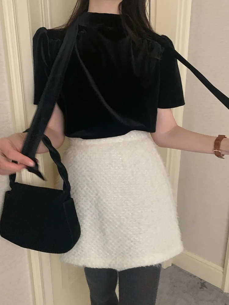 Camiseta de terciopelo ort Sve para mujer, ropa interior holgada ajustada con cuello alto, diseño de otoño e invierno, Top coreano Sle