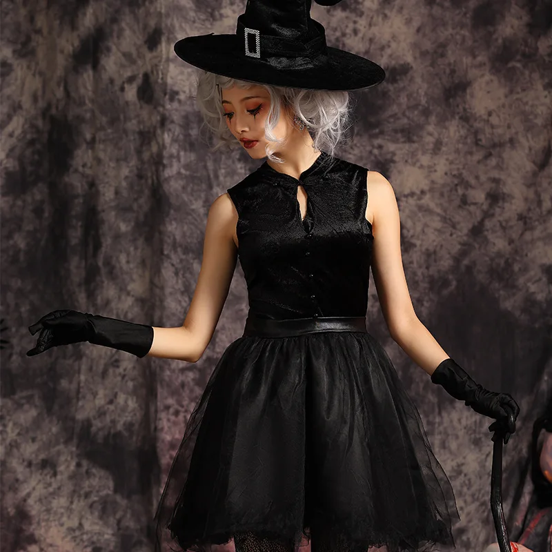 Halloween Hexenkostüm mit Ahle und Haken k Fem Zaubererrock Magische Hexe Rollenspiel Bühnenaufführung Kleidung Damen