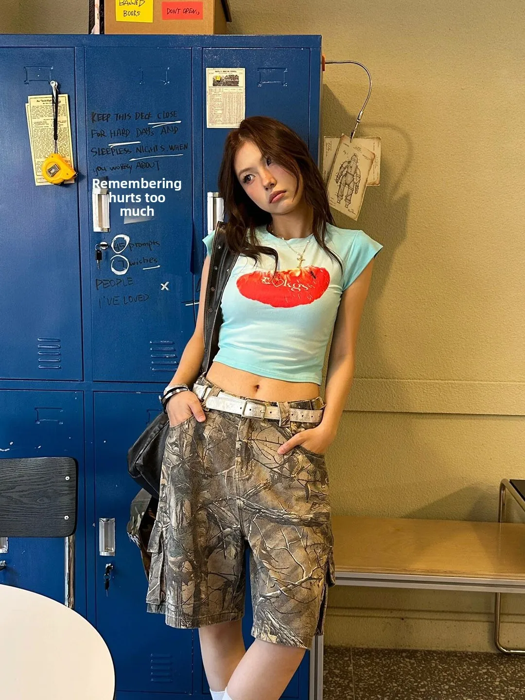 

American Sle Pure Cotton ort Sve T-irt Women's Summer New Fruit Print Slim Fit ort Length Hot Girl Top