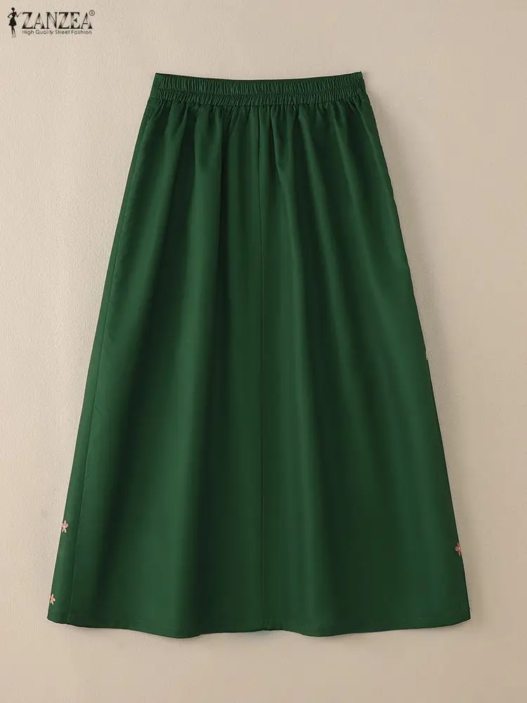 2025 ZANZEA الخريف مرونة الخصر Faldas Saia Jupes خمر النساء التنانير الأزهار المطبوعة رداء فام عادية فضفاض ألف خط Vestidos