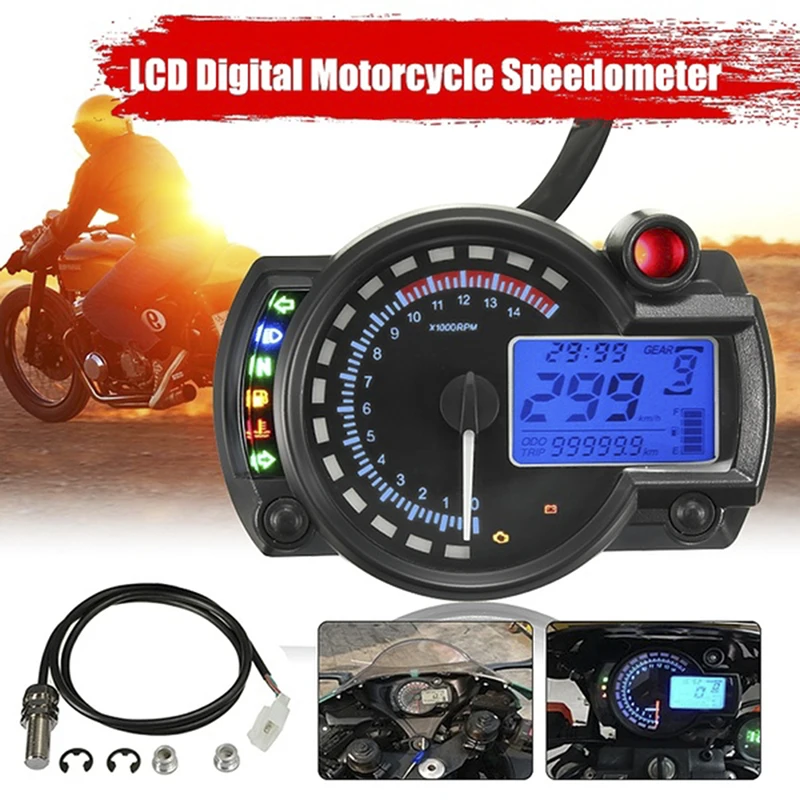 

15000rpm Motorcycle Universal LCD Digital Speedometer Tachometer Odometer Gauge