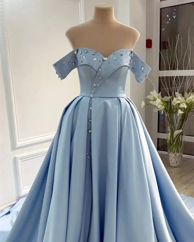 

Fashionable Party Dresses for Women Sexy Off Shoulder High Waist Slit Long Dress for Women Elegant Satin Dinner Banquet Prom
