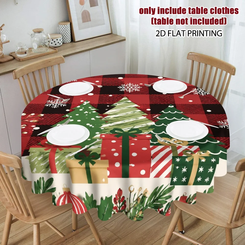 2D flat print, 1-piece Christmas tree and gift round tablecloth design for table atmosphere