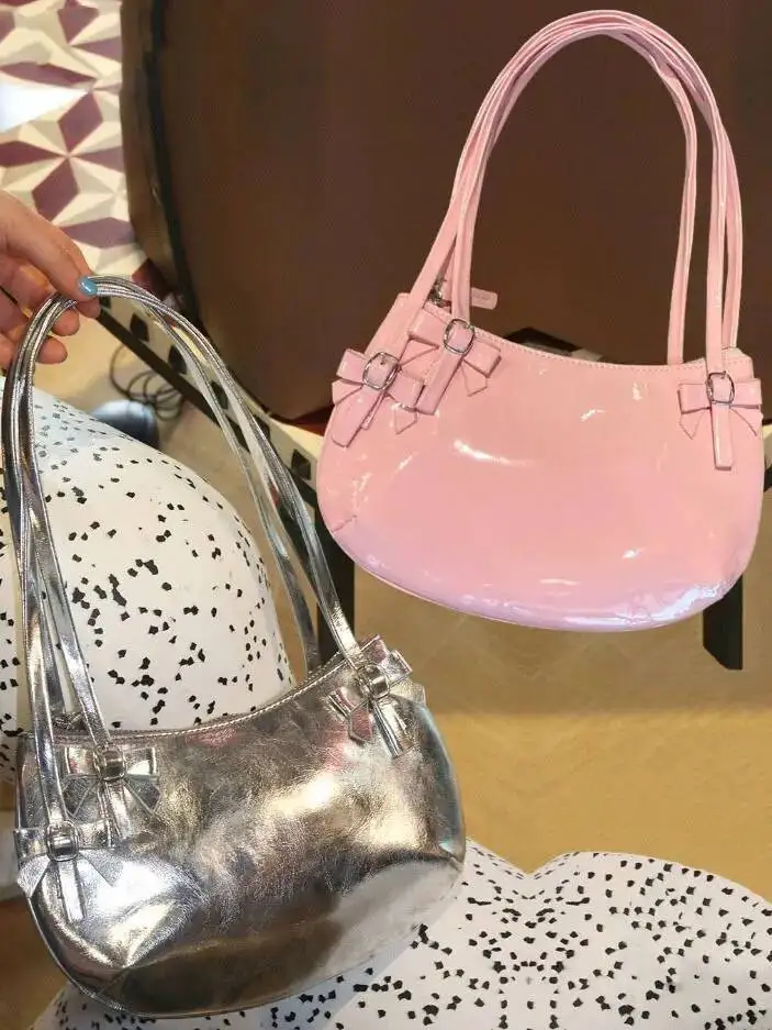 Bloom Sweet Cute Pink Handbag Women New Haruku Bow Chic Y2k Bags Purse Ladies Fairycore Aesthetic Underarm Bag Bolso Mujer