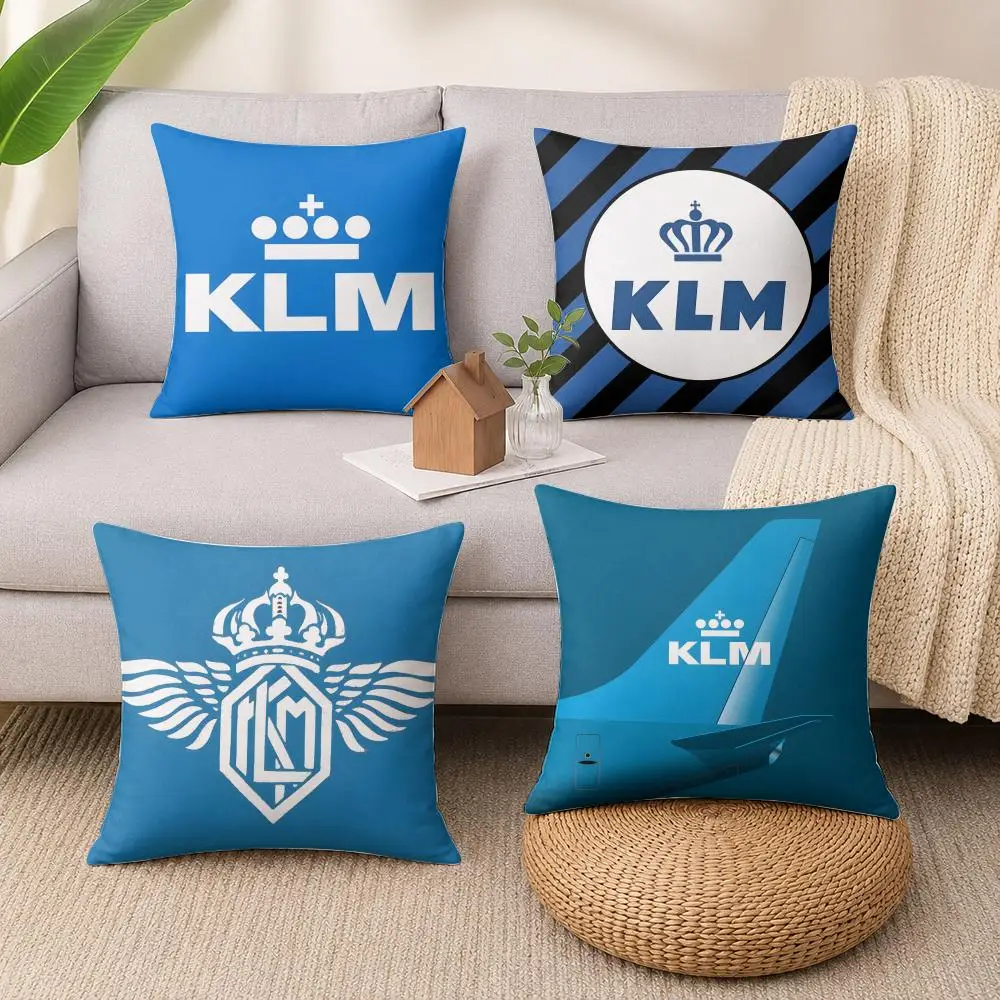 Netherlands K-Klm R-Royal Dutch Airlines Cushion Cover Wrinkle-Resistant Short Plush Cushion Covers Breathable Machine-Washable