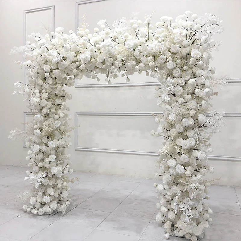 أحمر وردي أبيض وردي أوراق خضراء ترتيب الأزهار في الهواء الطلق الزفاف خلفية زهرة قوس الإطار ديكو الأزهار الكرة الحدث الطرف الدعامة #3