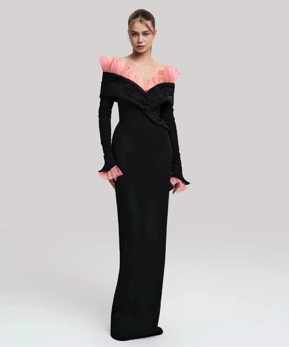 

Черное вечернее платье с длинными рукавами на заказ Вечерние платья Pastrol Унисекс Джерси Ретро Дубай Саудовская Аравия Пром по индивидуальному заказу