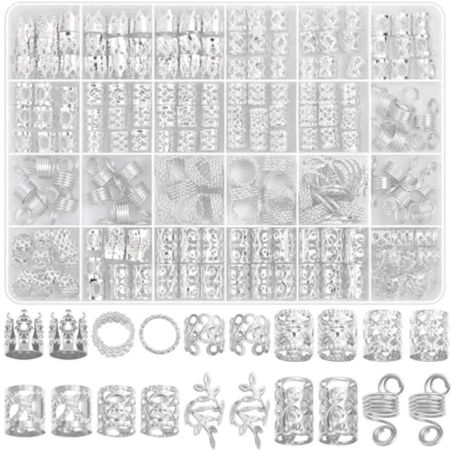 

220 Pcs Hair Jewelry for Braids, Loc Jewelry for Hairs Dreadlock, Hairs Charms for Women, Metal Braid Rings Cuffs Clips for Dre