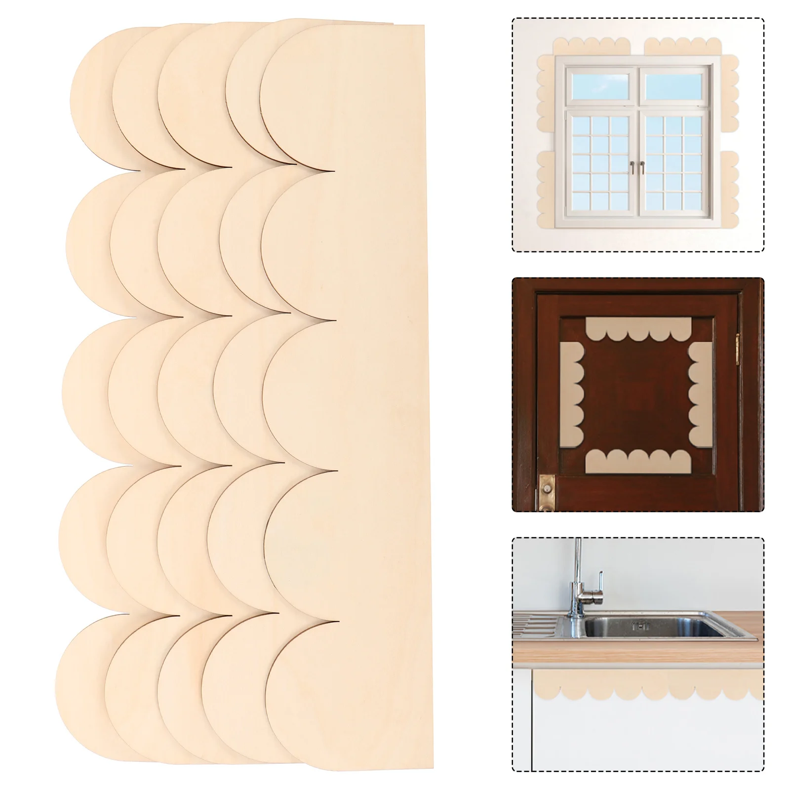 

20pcs Unfinished Scalloped Wood Trim 15.72X3.54X0.08Inch For Diy Cabinet Door Frame Wall Shelf Molding Craft Decor Handicraft