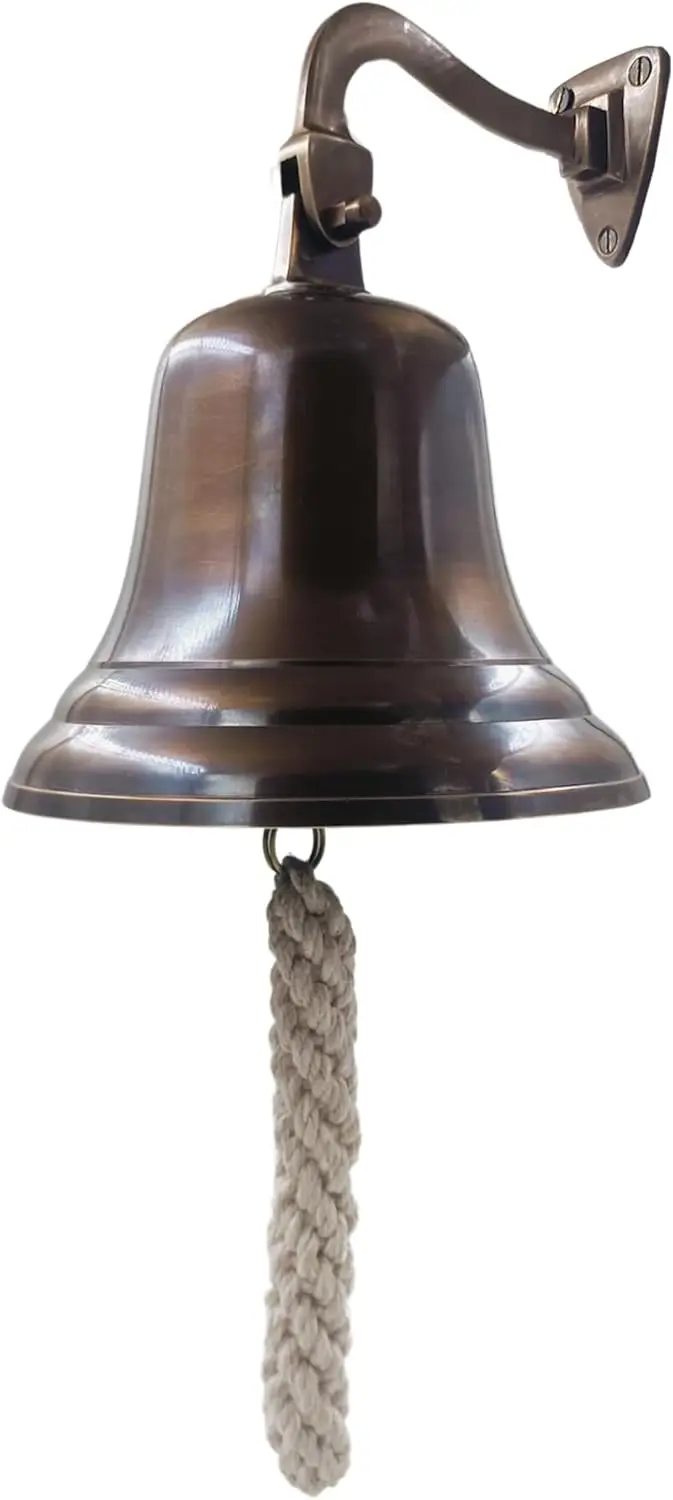 

Настенный корабельный звонок из античной латуни для приема, школы, улицы и помещения — диаметр 6 дюймов