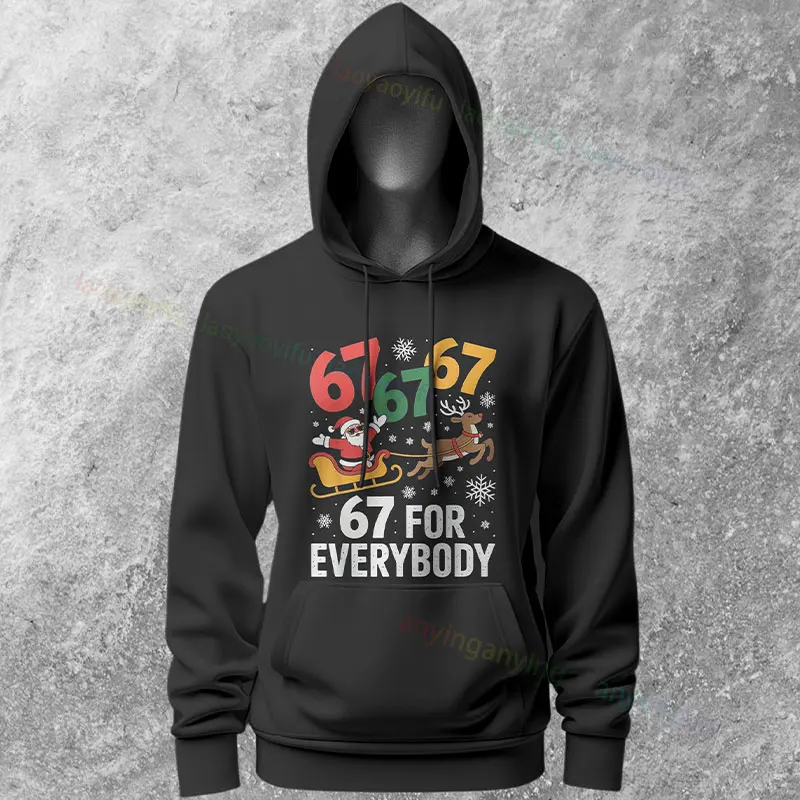 เสื้อฮู้ดลายกราฟิกตลกๆ ลายซานต้าคริสต์มาสและตัวเลข 6 7 สำหรับฤดูใบไม้ร่วงและฤดูหนาว สวมใส่สบายๆ แบบสปอร์ต