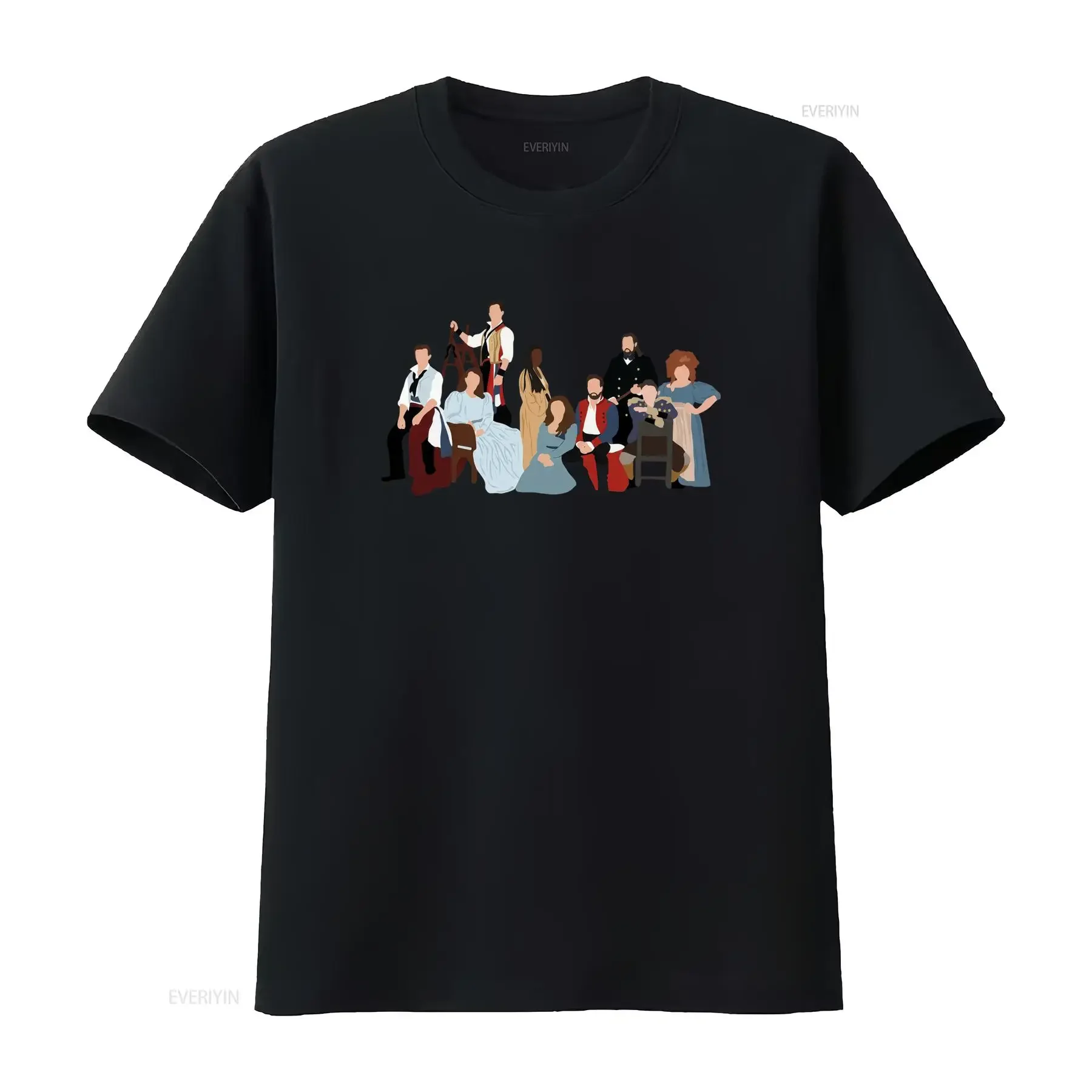 Men'S Les Miserables Musical T Shirt Heavyweight Black with Jean Valjean and Fantine Character Art Classic Round Neck Casual