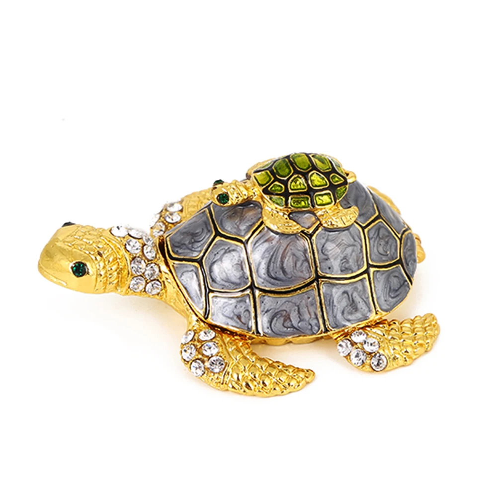 1pc Tortoises Trinket Box Vintage Enamel Rhinestone Jewelry Storage Case Handmade Makeup Tools Creative Gift Green/Purple/Brown