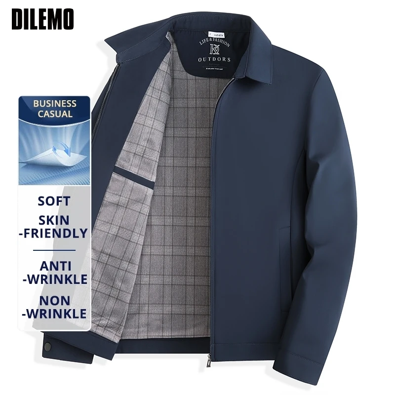

Premium Anti Wrinkle Men Brand Breathable Business Casual Mature Blazer Jacket Turndown Collar New Windbreaker Executive Coats