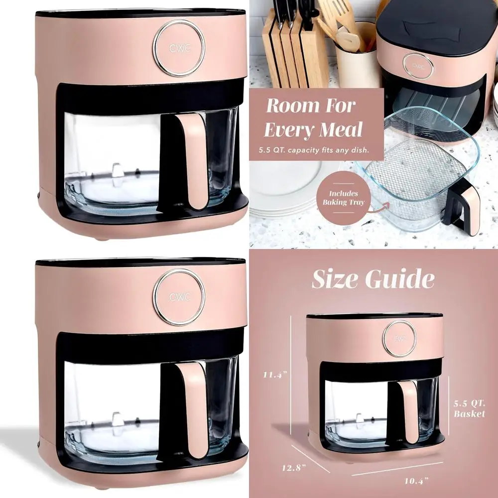 

Цифровая аэрофритюрница объемом 5,5 л со стеклянной корзиной, 8 режимов приготовления, таймер на 60 минут, регулируемая температура до 175°C ° F–400 ° Ф