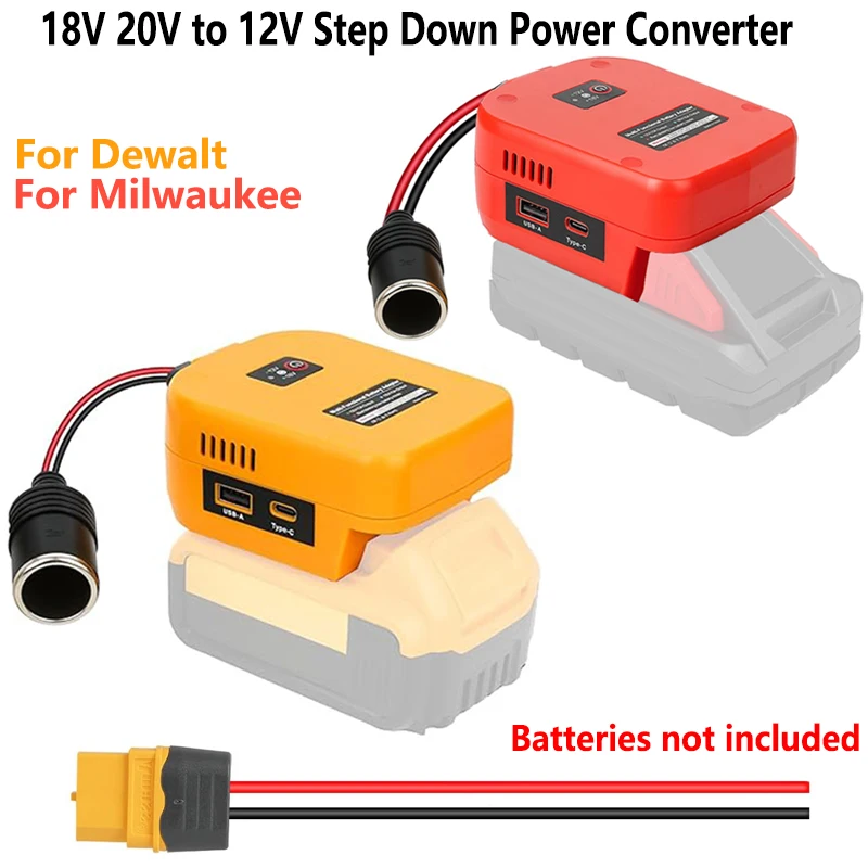 

for Power Wheels Battery Adapter For Dewalt/Milwaukee Battery 18V 20V to 12V Step Down Power Converter with USB Type C for Golf