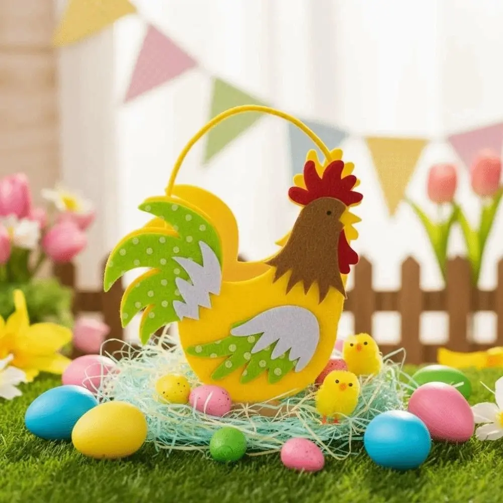

Изысканный органайзер для украшений в виде петуха, коробка для конфет, мультяшная корзина из фетра в форме курицы, портативный маленький пасхальный футляр для хранения печенья