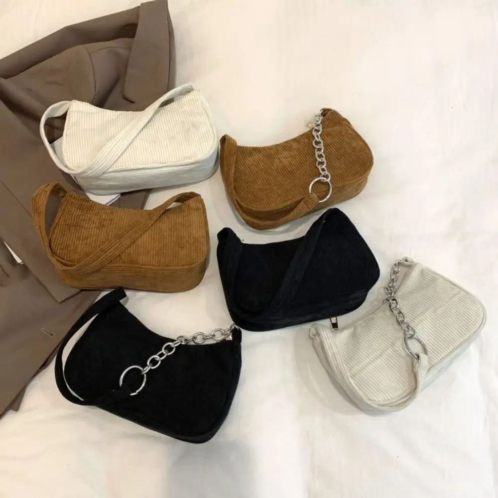 Shopping Women Handbag Zipper Female Underarm Bag Shoulder Bags Retro Corduroy