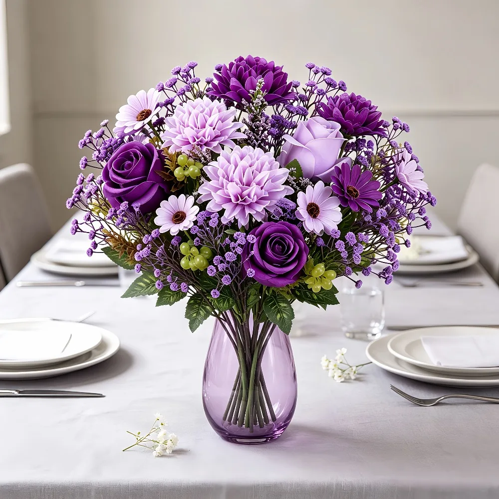 22pcs Artificial Bouquet Elegant High-Quality Purple Fake Flowers for Home Decoration Weddings Bridal Decor Bathroom