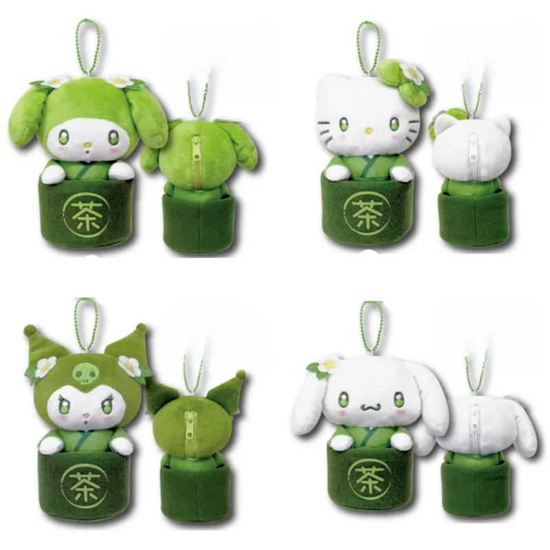 Sanrio 12CM Matcha Bowl Series Melody Hello Kitty Plush Coin Purses green tea MY Melody Doll  Plush Keychains Schoolbag Pendant