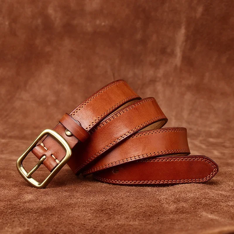 

High quality women's top layer cowhide belt with copper buckle toe for jeans