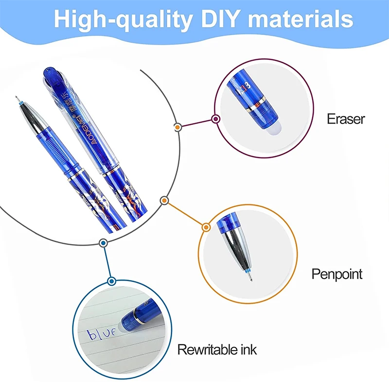 25PCS Erasable Pen Gel Ink Refills Elementary School Erasable Pens Washable Rods Blue Washing Write Erase Fine Tip Pens