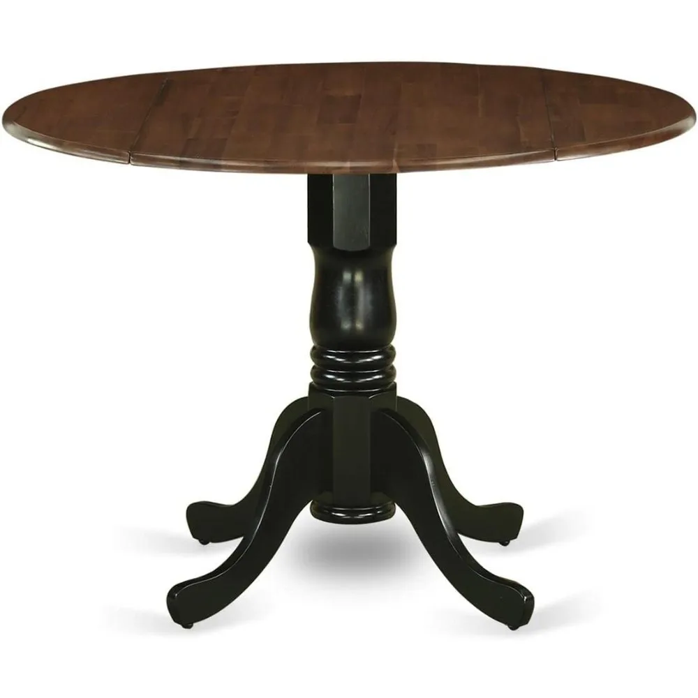 Dining Room Table - a Round kitchen Table Top with Dropleaf & Pedestal Base, 42x42 Inch, Walnut & Black