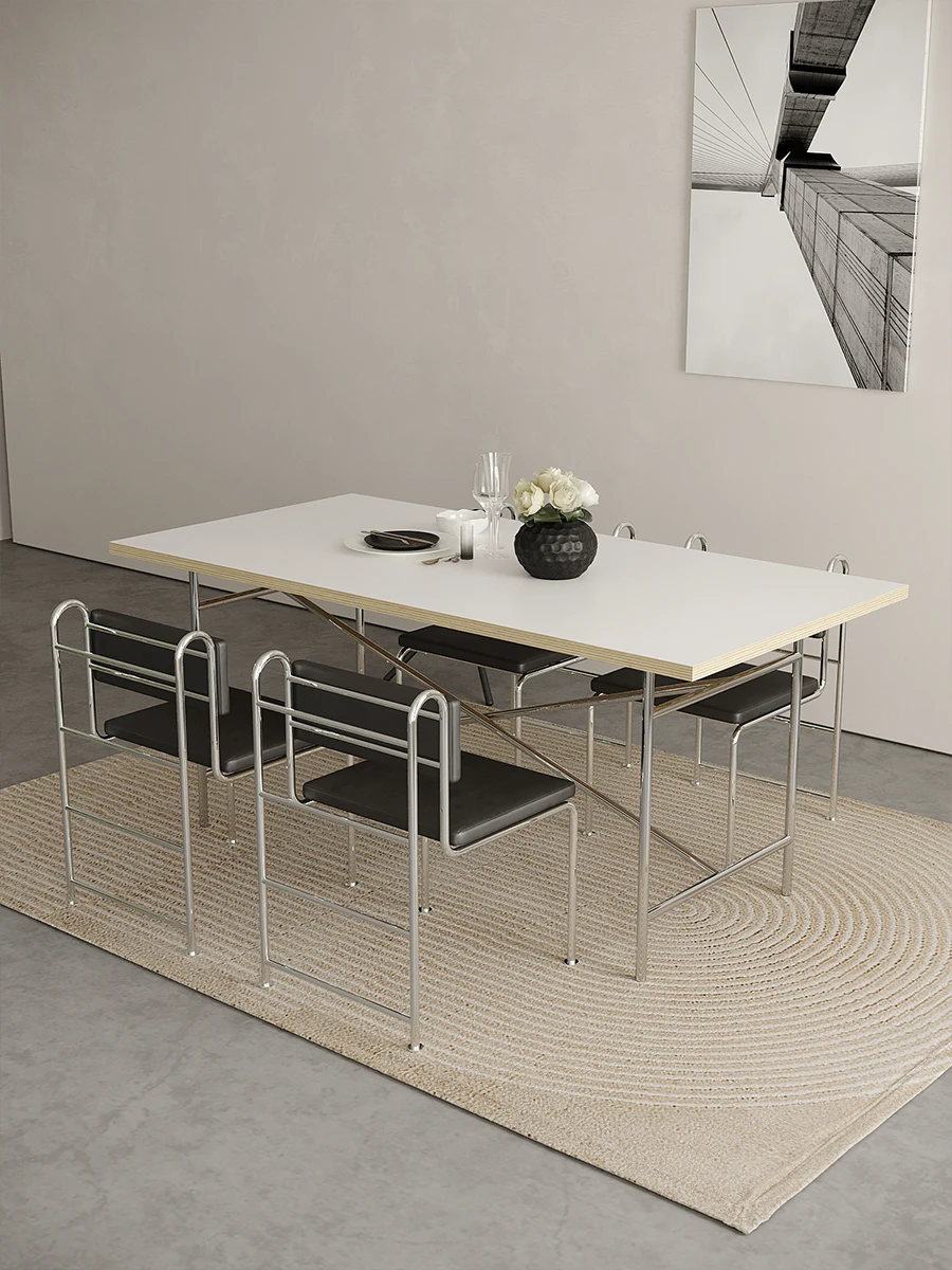 Dining table Computer table Stainless steel solid wood Conference table Household desk Desk Writing desk