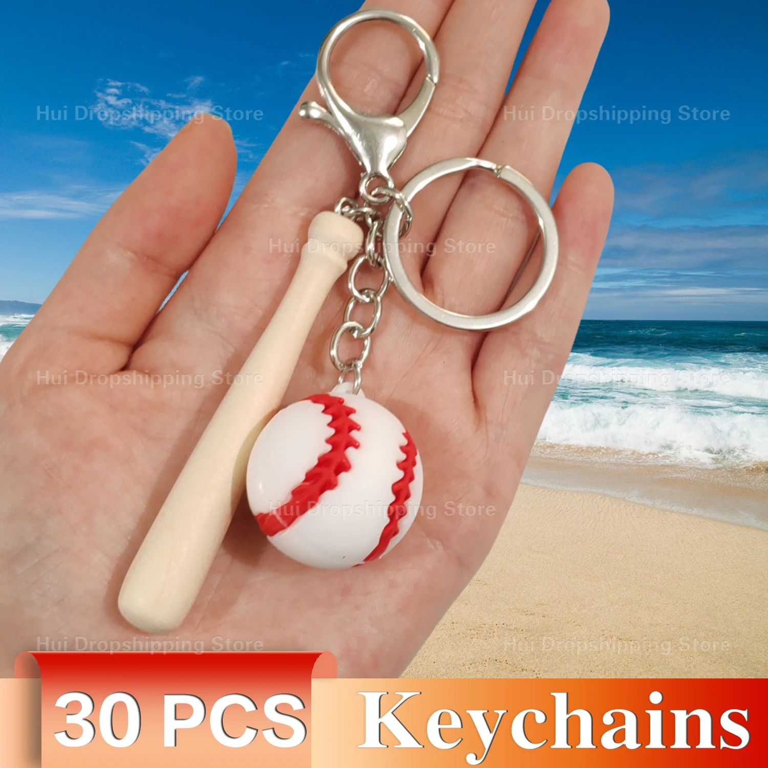 30Pcs Sporty Wooden Bat keychain – Cute Accessory for Keys or Locker Decoration key chain key ring
