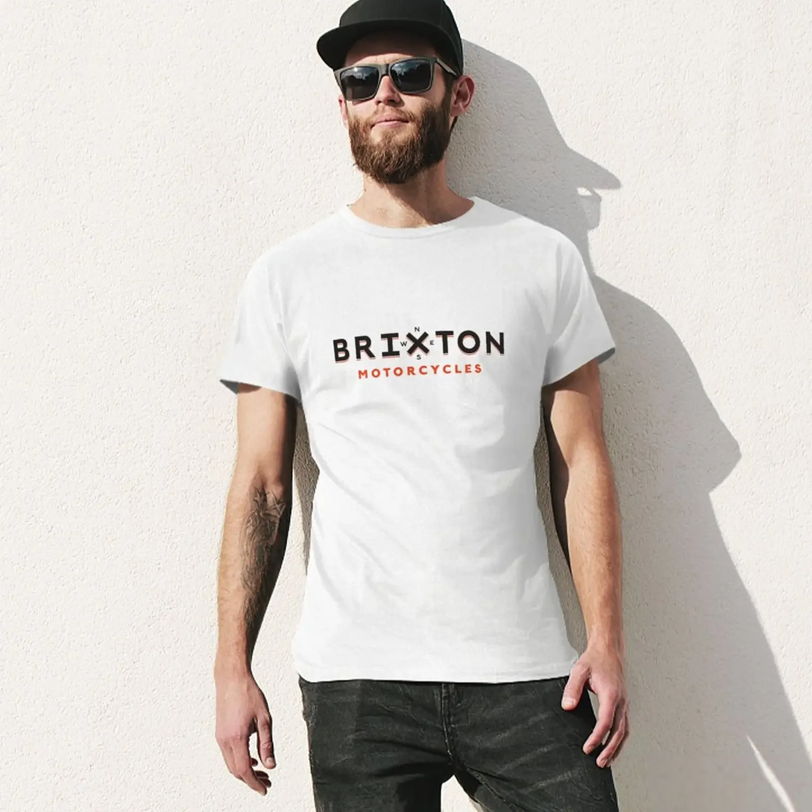 Brixton motocykle t-shirt z logo vintage wysublimowane czarne koszulki dla mężczyzn