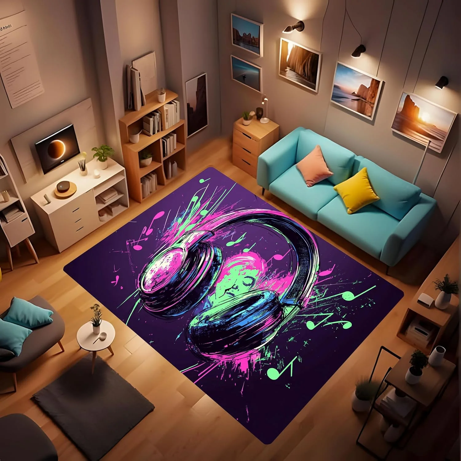 سجادة غرفة المعيشة قابلة للغسل من لعبة الموسيقى، سجادة ناعمة ومريحة قابلة للطي لغرفة النوم وغرفة الطعام وغرفة الموسيقى #5