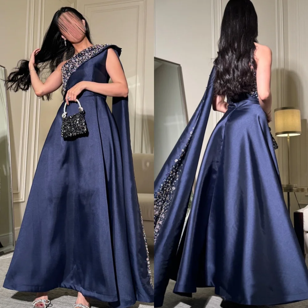 

Customized Charmeuse Sequined Beading A-line One-shoulder Midi Dresses Bespoke Occasion Formal Evening Exquisite Sparkle