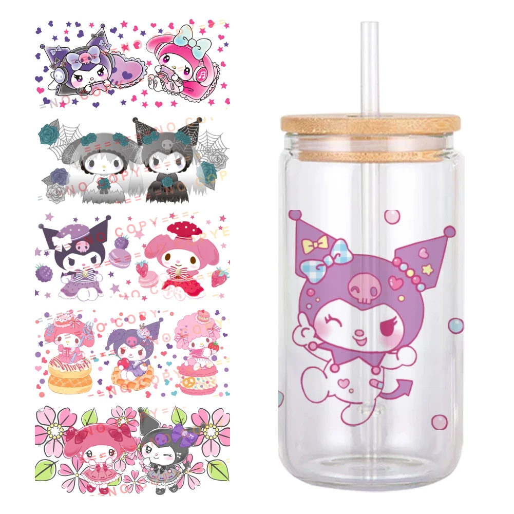 Sanrio Character My Melody Kuromi Design UV DTF Printed Wrap Sticker for Cup Glass Can Waterproof 11x24cm 16oz Sticker