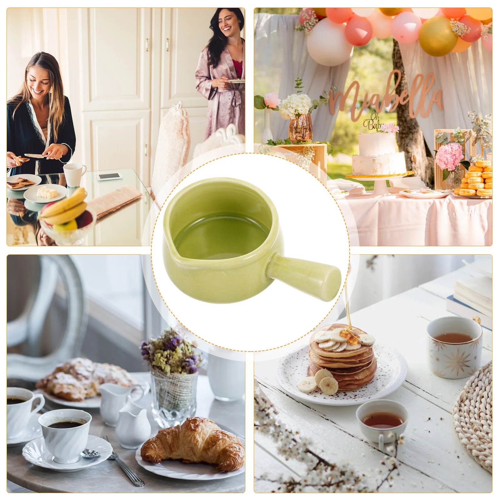 

60Ml Small Milk Pitcher Ceramic Sauce Bowl with Handle Elegant Condiment Cup for Coffee Shop Home Restaurant Use Dipping Sushi