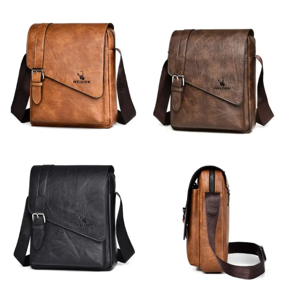 PU Leather Men's Messenger Bag Adjustable Strap Versatile Men's Crossbody Bag Retro Style Shoulder Bag Business Occasion