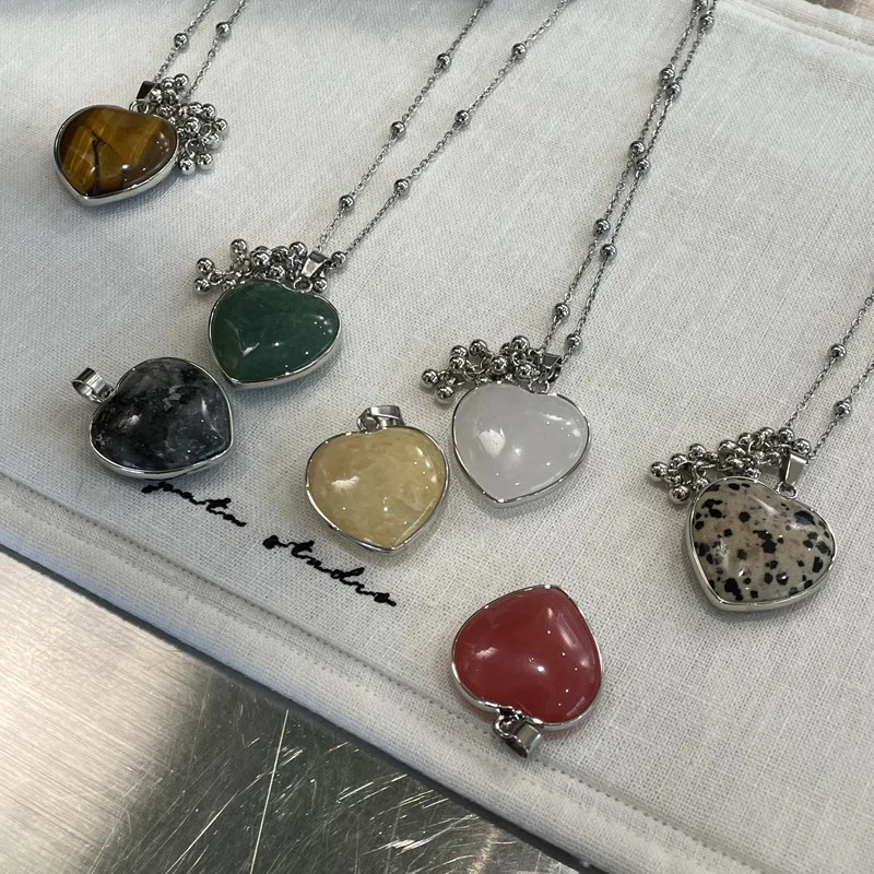 Titanium Steel Heart Pendant Necklace Grape Cluster Long Chain Non Tarnish Versatile Unique Premium Sweater Jewelry for Her