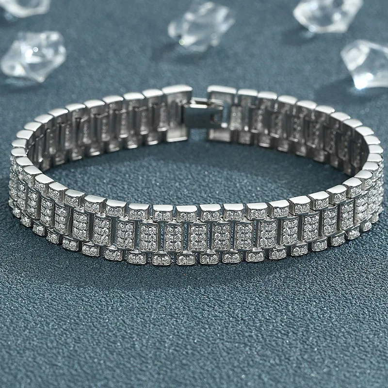 

Luxury Solid Platinum PT950 Men's and Women's Mosane Diamond Bracelet Bracelet Full Diamond Bracelet