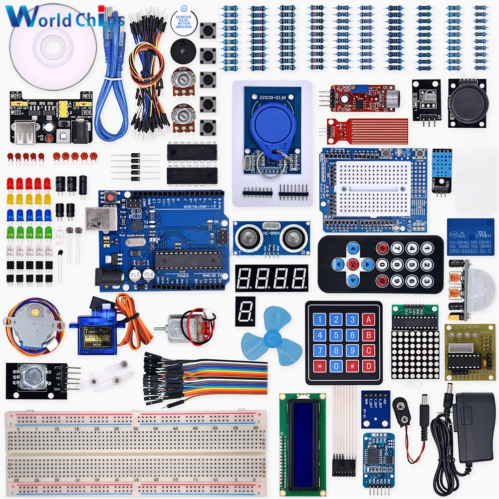 

Starter Kit for Arduino R3 Project R3 Breadboard Step Motor LCD jumper Wire Ultrasonic Sensor Complete Electronic Kit