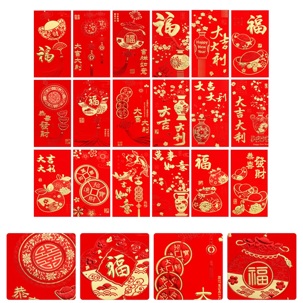 

36 шт. красные конверты, китайские бумажные мешки для денег, мультяшный дизайн, счастливый лунный Новый год, подарочные пакеты, красные конверты, 2023 мешок для денег