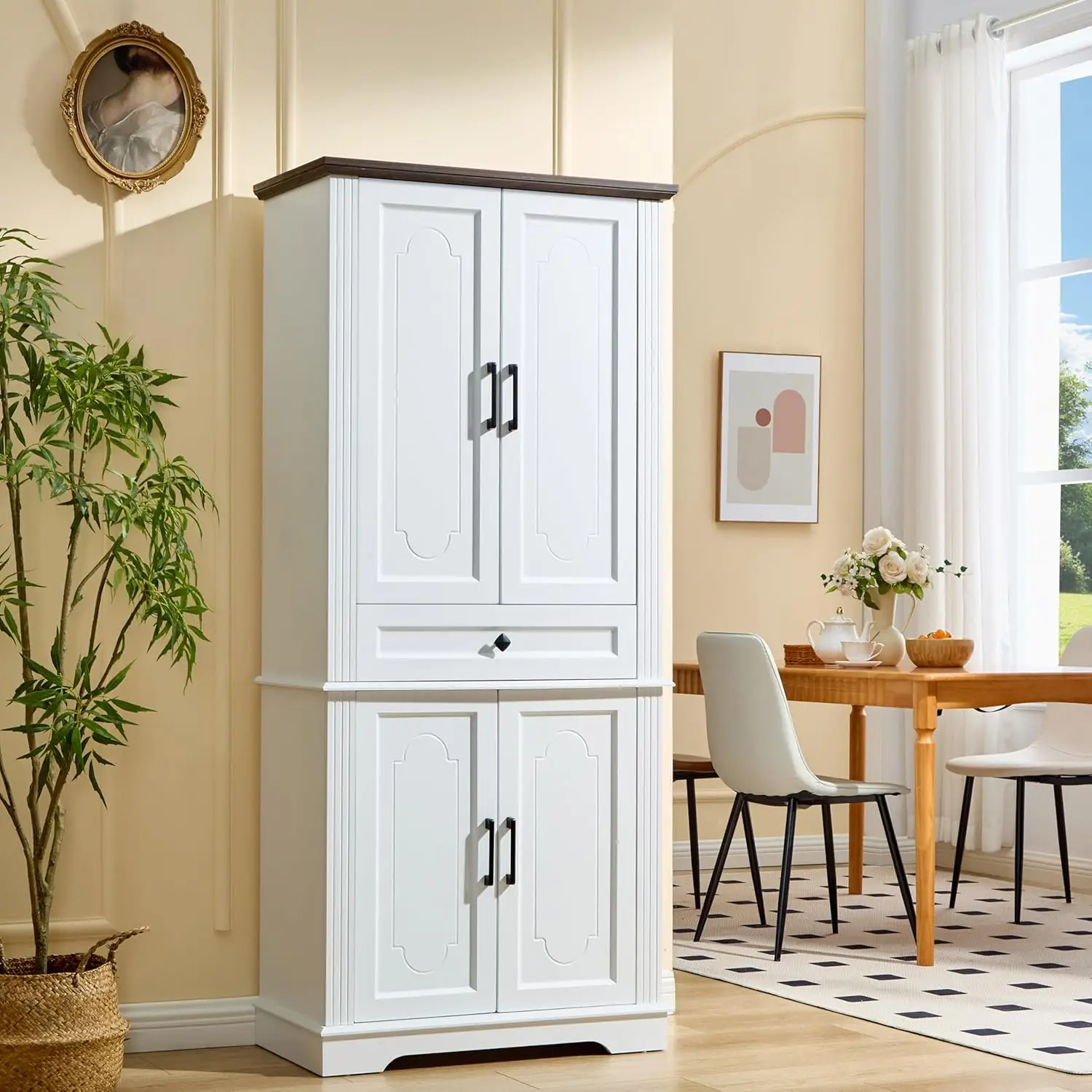 

71" White Tall Pantry Cabinet with Drawer and Adjustable Shelves, Modern Storage Cabinet with Doors, Kitchen Buffet Cabi