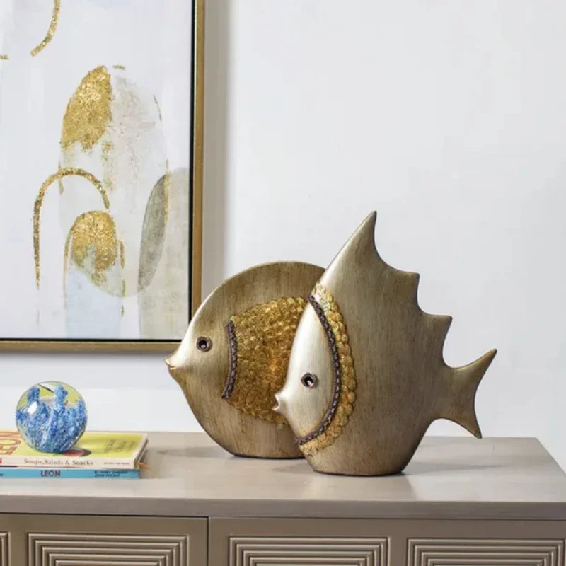 Modern Ceramic TV Cabinet, Light Luxury Design with Fish Decorations for Living Room Entrance, Stylish Home Display