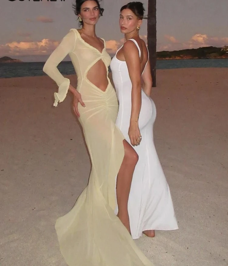 فستان شبكي موجز للنساء، نمط كلاسيكي للعطلات، بأكمام طويلة، رداء غير متماثل، ملابس نسائية أنيقة