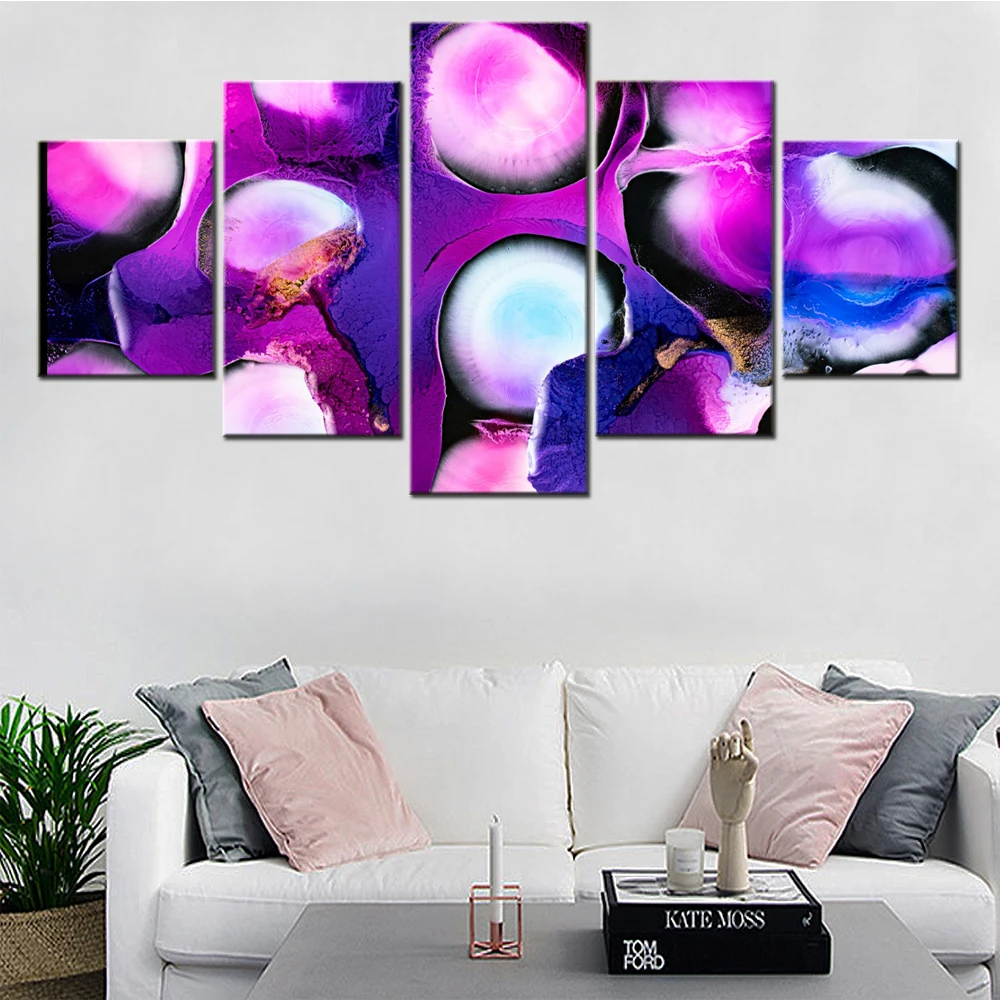 

5 Pieces Canvas Wall Arts Poster Painting Abstract Purple Abstract Fluid Art Wallpaper Home Decor Picture Printing Interior Arts