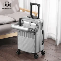 SUSHIMU2024 New Durable Large Capacity Luggage Sets Suitcase Front Open USB Charging Men Carry-On Travel 20/22/24/26